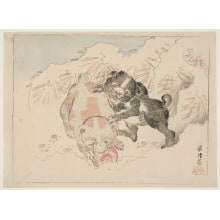 Kawanabe Kyosai, 河鍋暁斎 (Kawanabe Kyosai)による浮世絵「Two Puppies in the Snow Playing with a Ball」