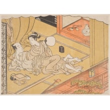 Suzuki Harunobu, 鈴木春信 (Suzuki Harunobu 鈴木 春信)创作的日本版画《Scenes in a Brothel (Scenes in a Seiro, "Give it to Me"》