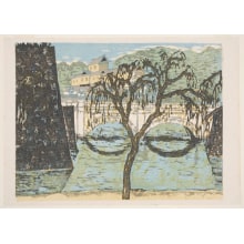 Japanese Print "Bridge to the Imperial Palace (Nijubashi)" by Onchi Koshiro, 恩地孝四郎 (Onchi Koshiro)