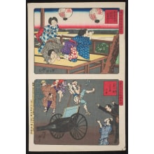 Estampe japonaise "Tea Servers with a Telescope and a Rickshaw Driver" par Tsukioka Yoshitoshi, 月岡芳年 (Tsukioka Yoshitoshi 月岡 芳年)
