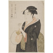 Kitagawa Utamaro, 喜多川歌麿 (Kitagawa Utamaro I 喜多川 歌麿)创作的日本版画《Woman Holding a Round Fan》