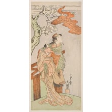 Ippitsusai Buncho, 一筆斉文調 (Ippitsusai Buncho)创作的日本版画《The Actor Nakamura Matsue in a Female Role Holding an Infant Boy》