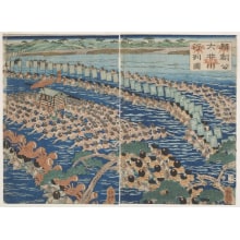 Utagawa Yoshitsuya, 歌川芳艶 (Utagawa Yoshitsuya I 歌川 芳艶)による浮世絵「Lord Yoritomo and His Entourage Cross the Ōi River (Yoritomo kō Ōigawa gyōretsu [no] zu)」