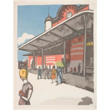 Onchi Koshiro, 恩地孝四郎 (Onchi Koshiro)创作的日本版画《Tokyo Station》