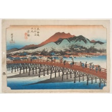 Japanese Print "Kyoto: The Great Bridge across the Kamo River at Third Street" by Utagawa Hiroshige, 歌川広重 (Utagawa Hiroshige I 歌川 広重)