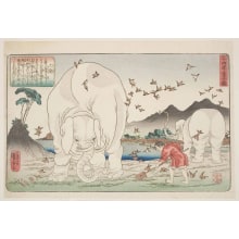 Estampe japonaise "Shun Helped By Elephants" par Utagawa Kuniyoshi, 歌川国芳 (Utagawa Kuniyoshi 歌川 国芳)