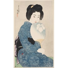 Estampe japonaise "Young Woman in a blue tie-dyed Yukata" par Ito Shinsui, 伊東深水 (Ito Shinsui)