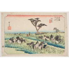 Japanese Print "Chiryu: Horses in the Fields" by Utagawa Hiroshige, 歌川広重 (Utagawa Hiroshige I 歌川 広重)