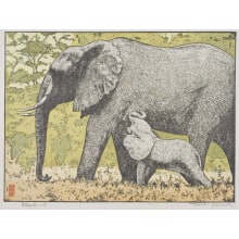 Estampe japonaise "Elephants" par Yoshida Toshi, 吉田遠志 (Toshi Yoshida)