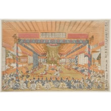 Japanischer Druck "Perspective Picture of the Great Kagura Ceremony at Ise" von Utagawa Toyoharu, 歌川豊春 (Utagawa Toyoharu 歌川 豊春)