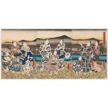 Estampe japonaise "Enjoying A Cool Evening" par Utagawa Kunisada, 歌川国貞 (Utagawa Kunisada I 歌川 国貞)