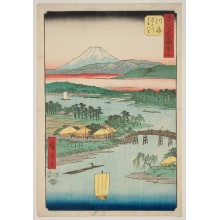 Estampe japonaise "No. 3, Kawasaki: Tsurumi River and Namamugi Village" par Utagawa Hiroshige, 歌川広重 (Utagawa Hiroshige I 歌川 広重)