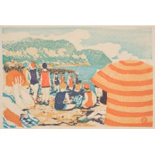 Estampe japonaise "Kamakura Beach" par Onchi Koshiro, 恩地孝四郎 (Onchi Koshiro)
