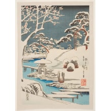 Estampe japonaise "Snow in the Genji Garden in the Eastern Capital" par Utagawa Hiroshige, 歌川広重 (Utagawa Hiroshige I 歌川 広重)