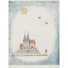 Estampe japonaise "Chateau, Moon and Birds" par Minami Keiko