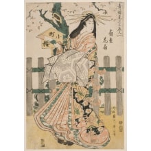 Estampe japonaise "The Courtesan Hanaogi Of Ogi-Ya, The Fan House" par Kikugawa Eizan, 菊川英山 (Kikukawa Eizan 菊川 英山)