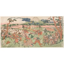Estampe japonaise "Minamoto Yoritomo Hunting on Susa Moor at the base of Mount Fuji" par Utagawa Kunisada, 歌川国貞 (Utagawa Kunisada I 歌川 国貞)