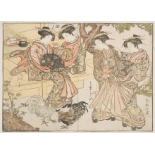 Japanese Print "Four Young Women Of Ogi-Ya" by Kitao Shigemasa, 北尾重政 (Kitao Shigemasa 北尾 重政, Katsukawa Shunshō 勝川 春章)