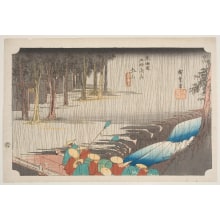 Japanese Print "Tsuchiyama: A Spring Shower" by Utagawa Hiroshige, 歌川広重 (Utagawa Hiroshige I 歌川 広重)