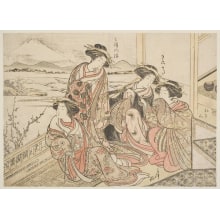 Kitao Shigemasa, 北尾重政 (Kitao Shigemasa 北尾 重政, Katsukawa Shunshō 勝川 春章)创作的日本版画《Four Young Women Of O Aoi-Ya》