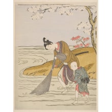 Japanischer Druck "Hauling in the Net" von Suzuki Harunobu, 鈴木春信 (Suzuki Harunobu 鈴木 春信)