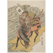 Japanischer Druck "Kajiwara Genda Kagesue on Surusumi" von Katsukawa Shunsho, 勝川春章 (Katsukawa Shunshō 勝川 春章)