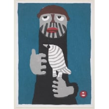 Estampe japonaise "Mountain Man Holding a Ptarmigan" par Azechi Umetaro (Umetaro Azechi)
