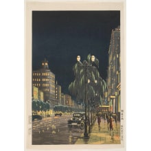 Tsuchiya Koitsu, 風光礼讃 (Tsuchiya Koitsu)による浮世絵「Rain in Ginza (Ginza no ame)」