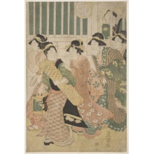 Estampe japonaise "Picture of the New Walk Past the Dressing Room of a Theater in the 11th Month" par Utagawa Toyokuni I, 歌川豊国 (Utagawa Toyokuni I 歌川 豊国)
