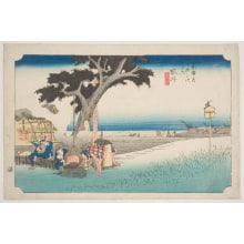 Japanese Print "Fukuroi: Travellers Stopping at a Wayside Tea-House" by Utagawa Hiroshige, 歌川広重 (Utagawa Hiroshige I 歌川 広重)