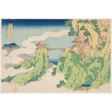 Estampe japonaise "The Hanging-cloud Bridge at Mount Gyōdō near Ashikaga" par Katsushika Hokusai, 葛飾北斎 (Katsushika Hokusai 葛飾 北斎)