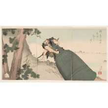 Japanese Print "The Strong Man Benkei Drags the Bell of Miidera to the Top of Mount Hiei" by Toyohara Chikanobu, 豊原周延 (Toyohara Chikanobu)