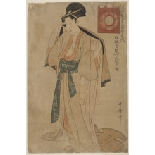 Estampe japonaise "Suited to Tie-Dyed Fabrics Stocked by Matsuzakaya" par Kitagawa Utamaro, 喜多川歌麿 (Kitagawa Utamaro I 喜多川 歌麿)