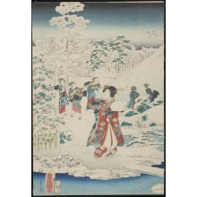 Estampe japonaise "Girls playing in the snow" par Utagawa Hiroshige, 歌川広重 (Utagawa Hiroshige I 歌川 広重)