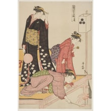 Estampe japonaise "Cooling Off in the Evening at Shijo-Gawara (Girls with Fireworks)" par Torii Kiyonaga, 鳥居清長 (Torii Kiyonaga)