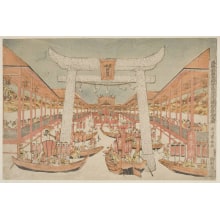 Japanischer Druck "Picture of Benzaiten Festival at Itsukushima in the Autumn" von Utagawa Toyoharu, 歌川豊春 (Utagawa Toyoharu 歌川 豊春)