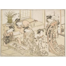 Japanischer Druck "Five Young Women Of Wakana-Ya" von Katsukawa Shunsho, 勝川春章 (Katsukawa Shunshō 勝川 春章, Kitao Shigemasa 北尾 重政)