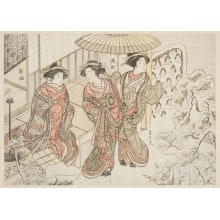 Japanischer Druck "Three Young Women Of Naka Omi-Ya" von Katsukawa Shunsho, 勝川春章 (Katsukawa Shunshō 勝川 春章, Kitao Shigemasa 北尾 重政)