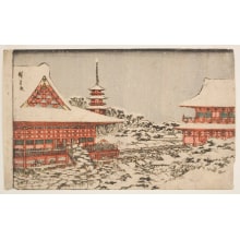 Utagawa Hiroshige, 歌川広重 (Utagawa Hiroshige I 歌川 広重)创作的日本版画《Crowd in Front of a Temple, in Winter》
