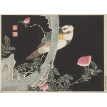 Jakuchu, 伊藤若冲 (Ito, Jakuchu)创作的日本版画《Roses And A Parrot》