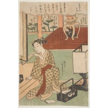 Japanischer Druck "A Courtesan Offering a Smoke to a Guest" von Suzuki Harunobu, 鈴木春信 (Suzuki Harunobu 鈴木 春信)