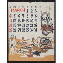 Estampe japonaise "March, 1973 – Fishermen Unloading Catch for Market" par Takeshi Nishijima
