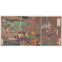 Japanese Print "Odai Matarokurō Sets Fire to His Palace and Dies in the Flames Terrifying the Enemy Troops with His Courage" by Tsukioka Yoshitoshi, 月岡芳年 (Tsukioka Yoshitoshi 月岡 芳年)