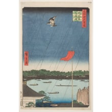 Japanese Print "Komagata Hall and Azuma Bridge" by Utagawa Hiroshige, 歌川広重 (Utagawa Hiroshige I 歌川 広重)