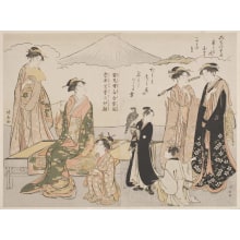 Estampe japonaise "A Women's Hawking Party in the Foot-Hills of Mount Fuji" par Torii Kiyonaga, 鳥居清長 (Torii Kiyonaga)