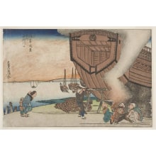 Japanischer Druck "At the Mouth of the Aji River (Ajigawaguchi)" von Utagawa Sadahiro (Gochōtei Sadahiro) 歌川 貞広 (五蝶亭 貞広)