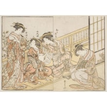 Japanese Print "Four Young Women Of Take-Ya" by Kitao Shigemasa, 北尾重政 (Kitao Shigemasa 北尾 重政, Katsukawa Shunshō 勝川 春章)