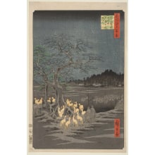 Utagawa Hiroshige, 歌川広重 (Utagawa Hiroshige I 歌川 広重)创作的日本版画《New Year's Eve Foxfires at the Changing Tree, Ōji》