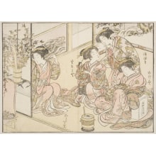 Japanischer Druck "Three Young Women Of Matsune-Ya" von Katsukawa Shunsho, 勝川春章 (Katsukawa Shunshō 勝川 春章, Kitao Shigemasa 北尾 重政)