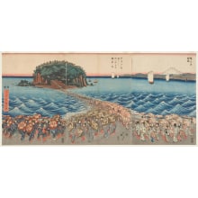 Utagawa Hiroshige, 歌川広重 (Utagawa Hiroshige I 歌川 広重)创作的日本版画《Crowds Visiting the Shrine of Benzaitenat Enoshima》